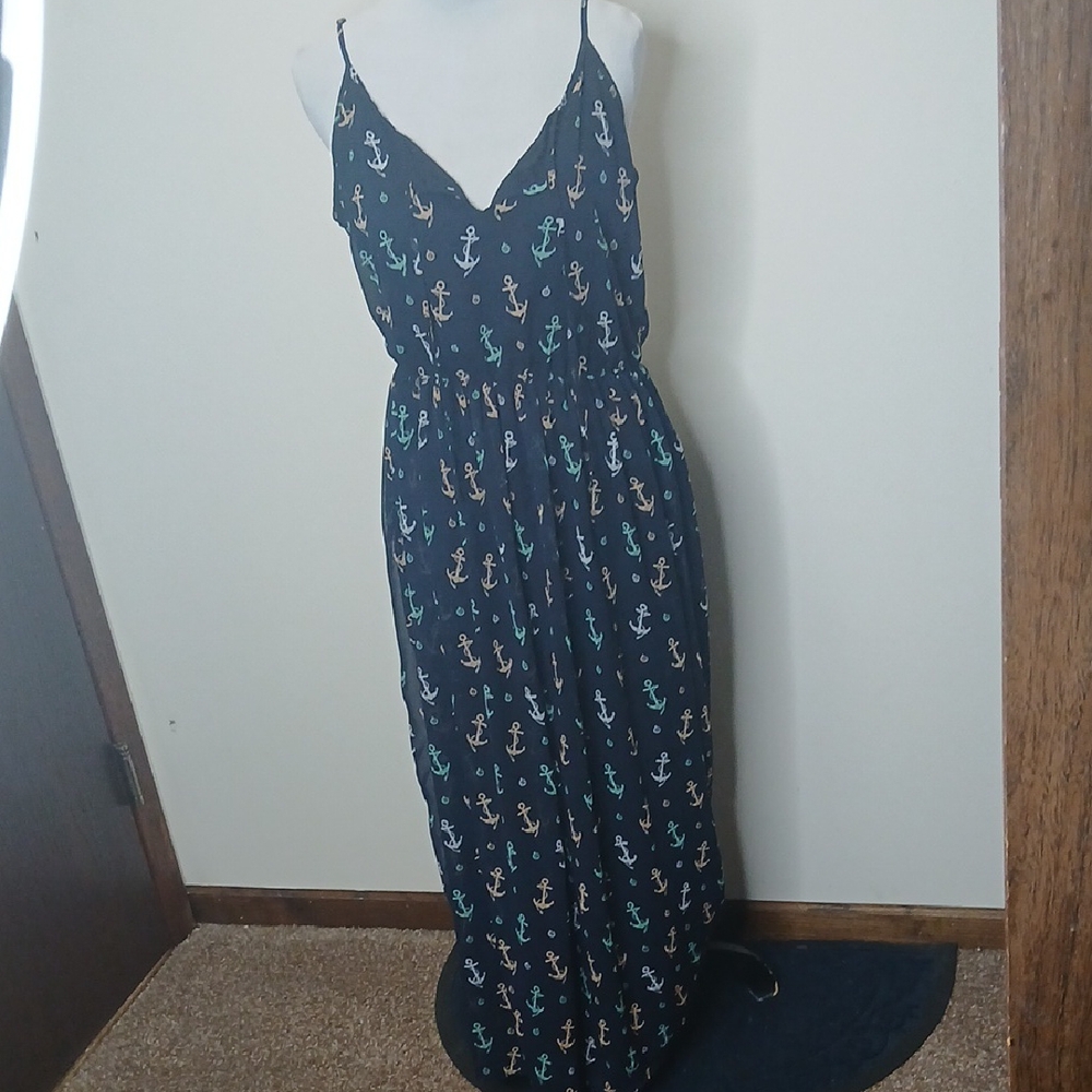 Maison Jules Nautical Anchor Print Maxi Dress Size Medium